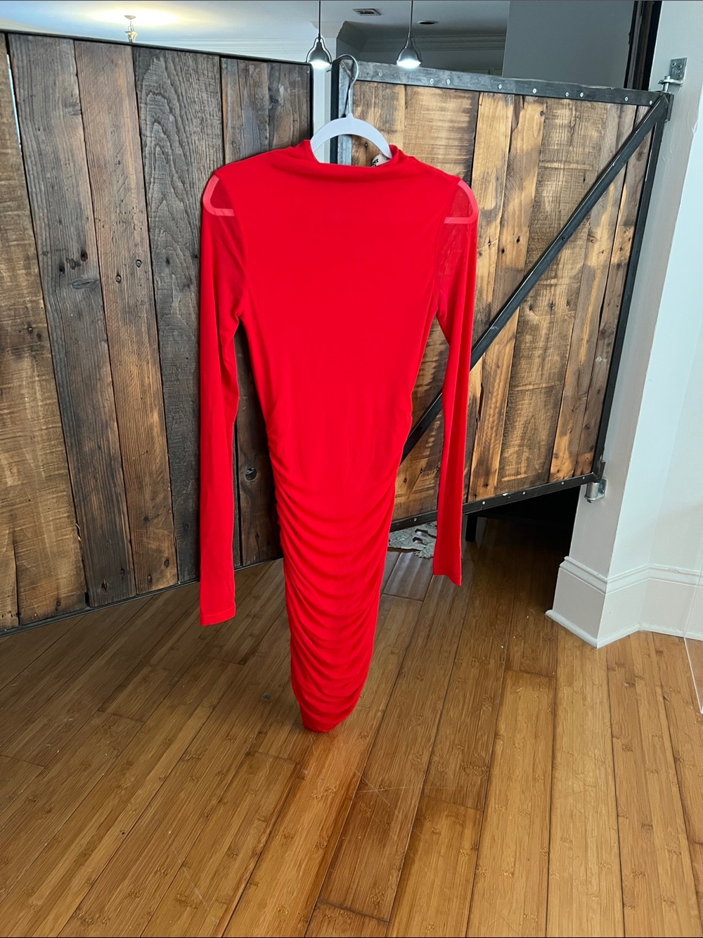 Red Long Sleeve Ruched Bodycon Dress